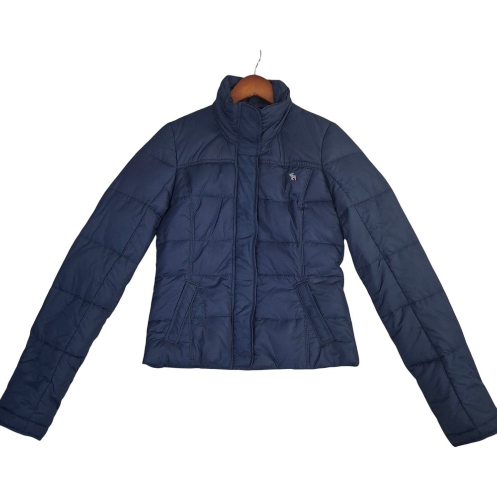 Abercrombie & Fitch Down Puffer Jacket Women's Medium Navy Blue Coat Full Zip M